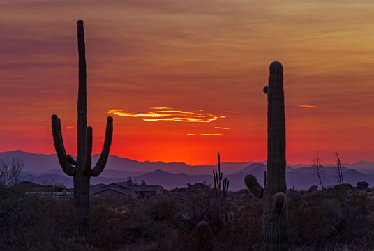 Vibrant & Fiery Orange Desert Sunset Skies Near Phoenix, AZ © Ray Redstone