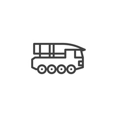 Rocket launcher truck line icon. linear style sign for mobile concept and web design. Ballistic missile truck outline vector icon. Symbol, logo illustration. Vector graphics