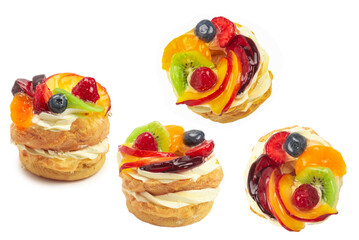 Home made cake with cream and fruit isolated