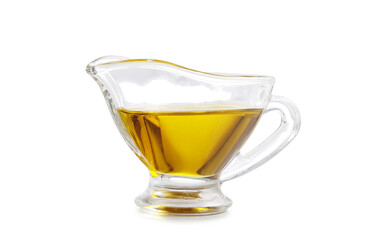 Top view of olive oil bowl isolated on white