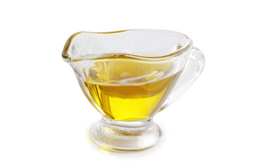 Top view of olive oil bowl isolated on white