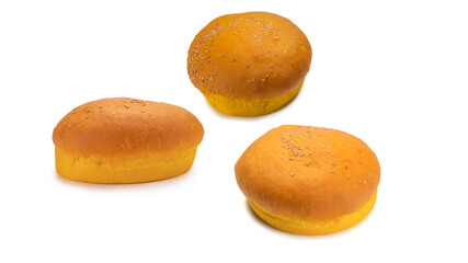 Yellow burger bread isolated on white.