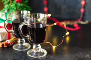mulled wine or red wine christmas background festive table setting holidays party new year meal on the table tasty serving size portion top view copy space for text food background rustic
