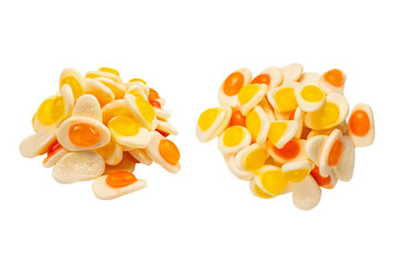 Eggs gummy candies. Top view. Jelly  sweets.