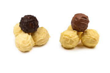 Chocolate truffle isolated on white background.