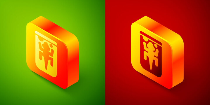 Isometric Experimental animal icon isolated on green and red background. Square button. Vector.