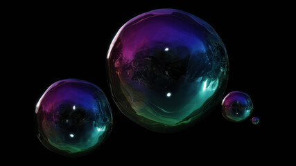 Massive Modern Shiny Bubble Spheres Over Black Background