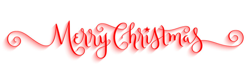MERRY CHRISTMAS red vector brush calligraphy banner with spiral flourishes