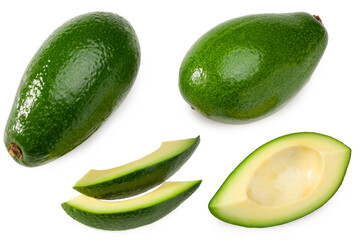 fresh avocado isolated on white background. top view. clipping path