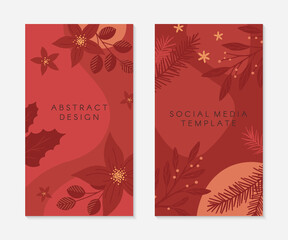 Set of Christmas and Happy New Year insta story templates.Holiday ad and promo concepts.Modern vector layouts.Xmas trendy design for social media marketing,digital post,prints,banners.
