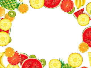 Hand drawn Exotic Fruit frame isolated on white background