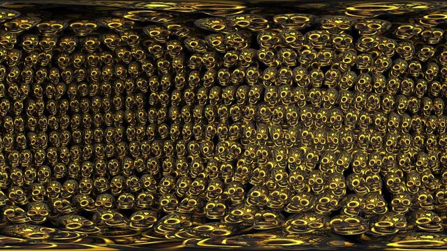 Equirectangular environment map of golden skulls. Spherical panorama 360 virtual reality 3D rendering for environment or reflection map 
