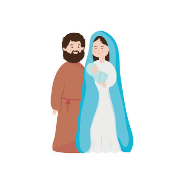 recommend clip art: Nativity family, Joseph and virgin mary holding a baby jesus in her arms, flat style