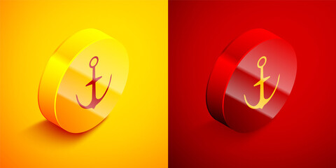 Isometric Anchor icon isolated on orange and red background. Circle button. Vector.