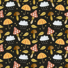 Watercolor autumn seamless pattern for thanksgiving, halloween. For the design of fabric, wrapping paper.