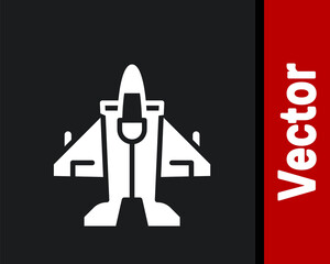 White Jet fighter icon isolated on black background. Military aircraft. Vector.