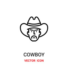 cowboy icon vector symbol. cowboy symbol icon vector for your design. Modern outline icon for your website and mobile app design.