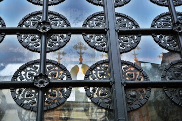 Metal door of the Dormition church of Moscow Kremlin