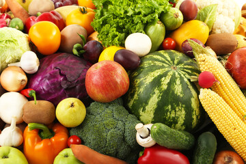 Ripe fruits and vegetables background