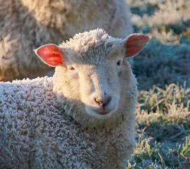 young sheep on winter morning