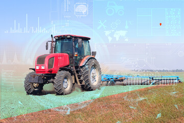 the concept of automation and the use of artificial intelligence in agriculture when processing the soil with a tractor before sowing a crop © kosssmosss