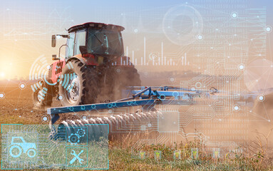 the concept of using modern technologies and artificial intelligence in agriculture when processing the soil with a tractor before sowing a crop