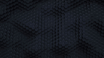 Dark abstract hexagons background. 3D render.