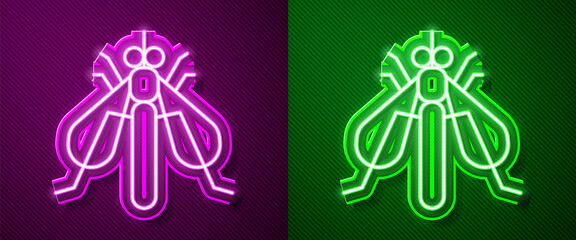 Glowing neon line Experimental insect icon isolated on purple and green background. Vector.