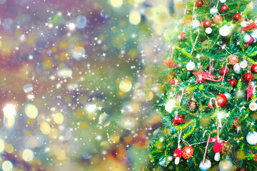 Blurred Christmas background, Christmas tree, snow, Christmas.