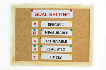 Smart goal setting idea on a pin board with a white background