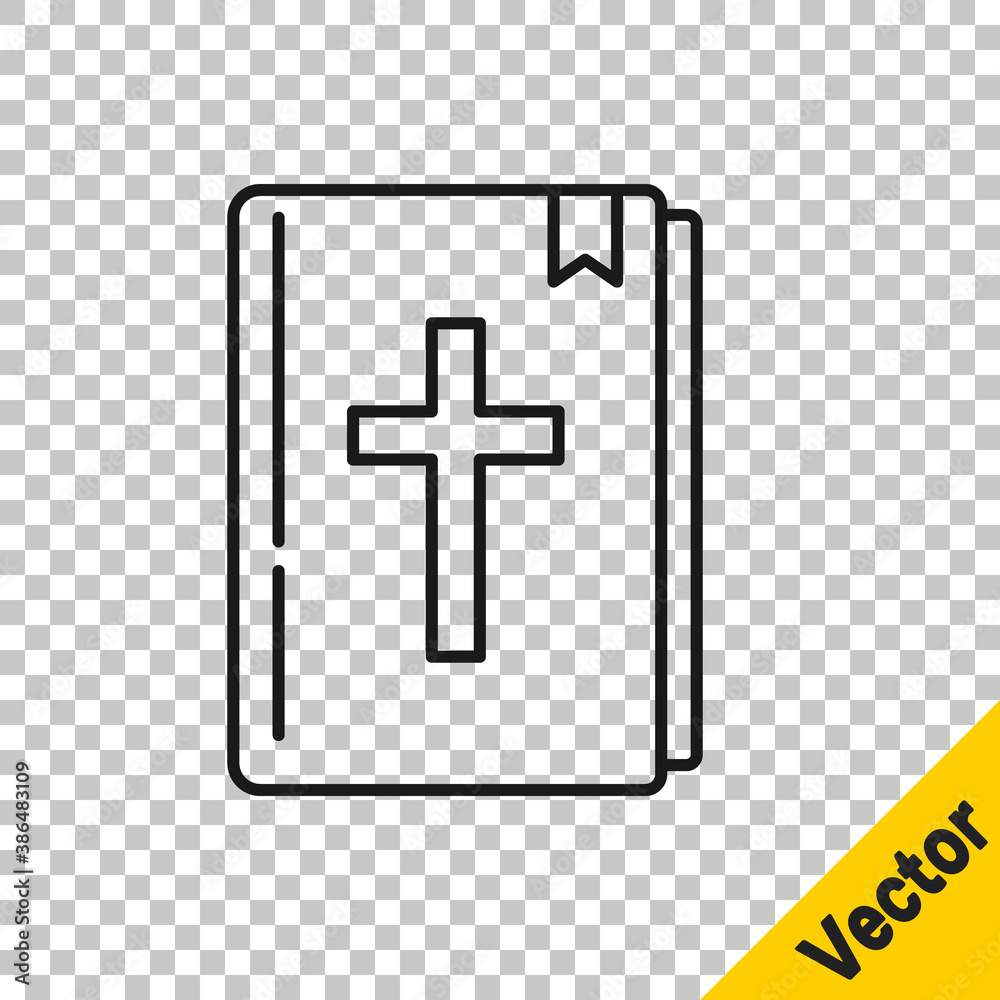 Sticker black line holy bible book icon isolated on transparent background. vector.