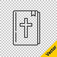 Black line Holy bible book icon isolated on transparent background. Vector.