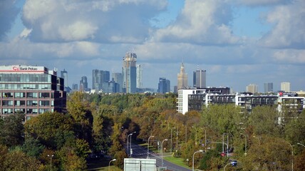Panorama of a modern european city. Skyline of Warsaw