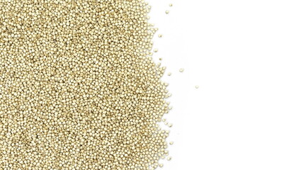 Organic Quinoa (Chenopodium quinoa) seeds isolated on white background. Macro close up. Top view. quinoa seeds isolated on white background. 