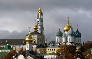 Fototapeta na wymiar Architecture of Trinity Sergius Lavra, Sergiyev Posad, Russia. Color photo. 