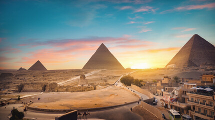 Giza at sunset - obrazy, fototapety, plakaty