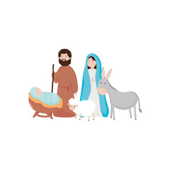Nativity family with donkey and sheep, flat style
