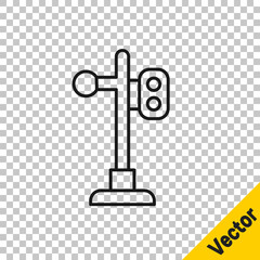 Black line Train traffic light icon isolated on transparent background. Traffic lights for the railway to regulate the movement of trains. Vector.