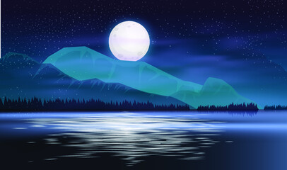 Ocean or sea. sky with clouds and reflection of light in the water surface. Cartoon illustration.