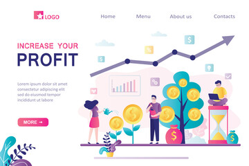 Group of successful investors or business people increase profit, landing page template. Earnings on stock exchange, investments.
