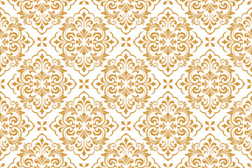 Wallpaper in the style of Baroque. Seamless vector background. White and gold floral ornament. Graphic pattern for fabric, wallpaper, packaging. Ornate Damask flower ornament