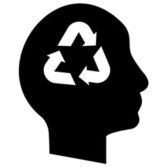 
Human head with recycling sign depicting pollution prevention ideas and waste recycling thoughts
