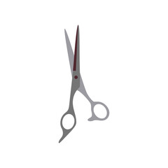 Cartoon icon of silver metal scissors flat vector illustration isolated.