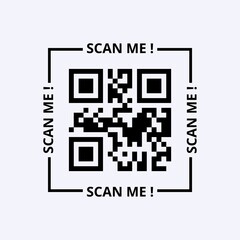 Scan me qr code. Binary black code in quadrilateral capturing digital technology of identifying application.