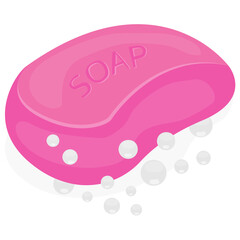 
An icon showing block with soap written over it and some bubbles, soap icon
