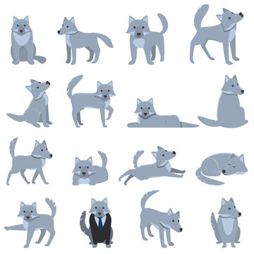 Wolf icons set. Cartoon set of wolf vector icons for web design