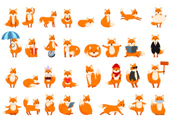 Fox icons set. Cartoon set of fox vector icons for web design
