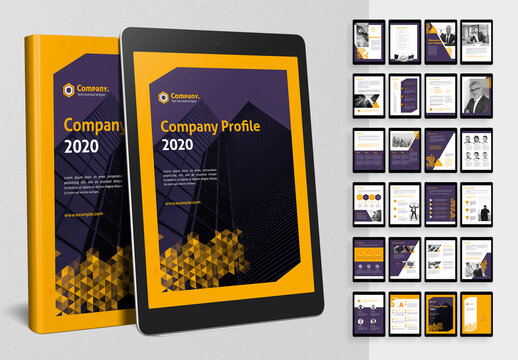Ebook Company Profile Layout with Yellow Gradient Triangle Elements