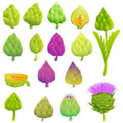 Artichoke icons set. Cartoon set of artichoke vector icons for web design