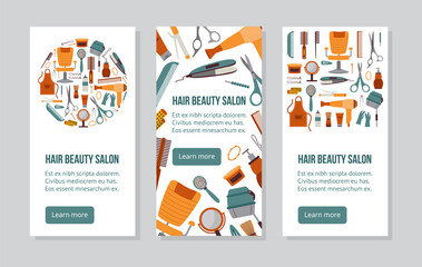 Vector illustration with set of cards advertising hairdressing services